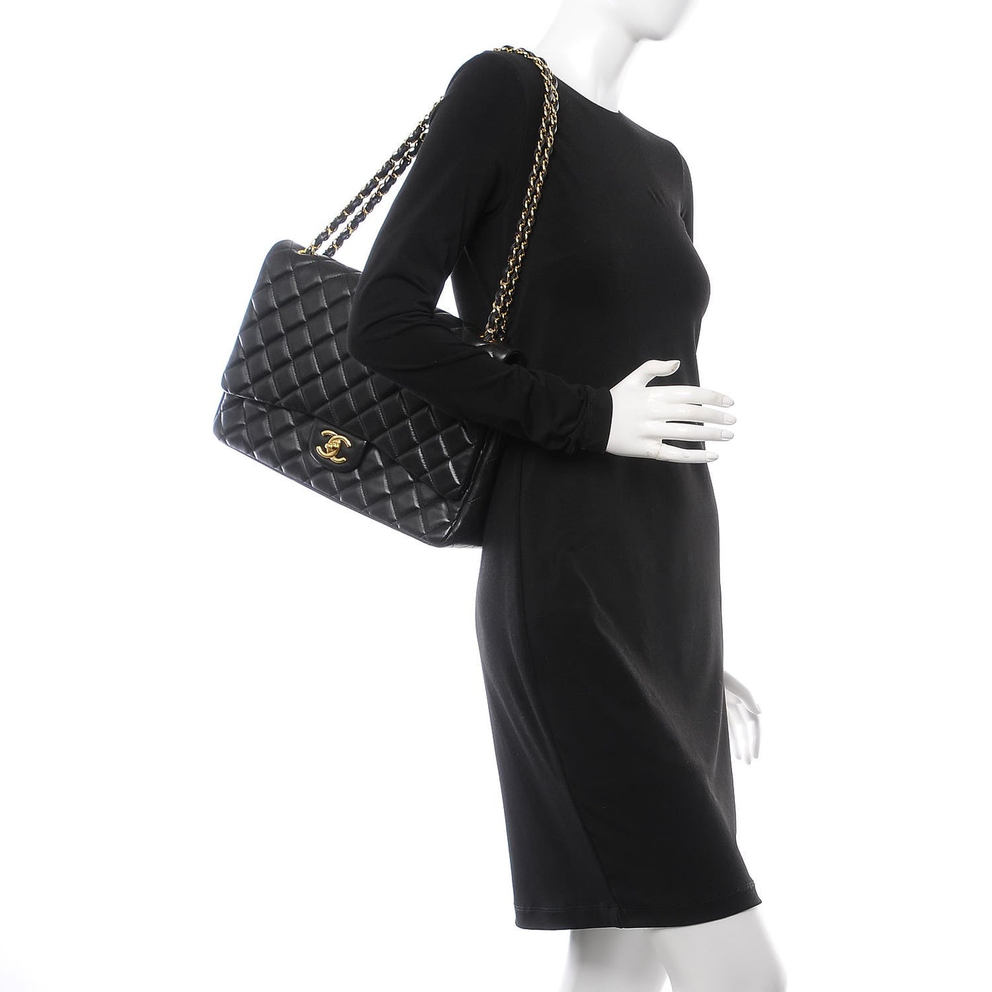 Lambskin Quilted Maxi Double Flap Black
