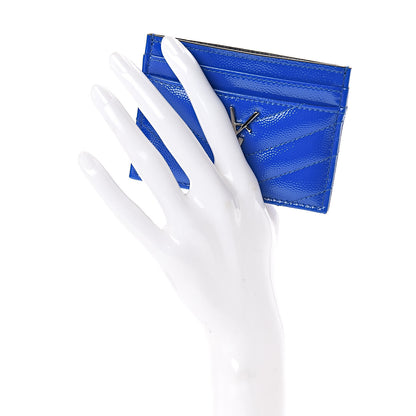 Saint Laurent Patent Grain De Poudre Matelasse Monogram Credit Card Case Blue Majorelle 2 of 8
