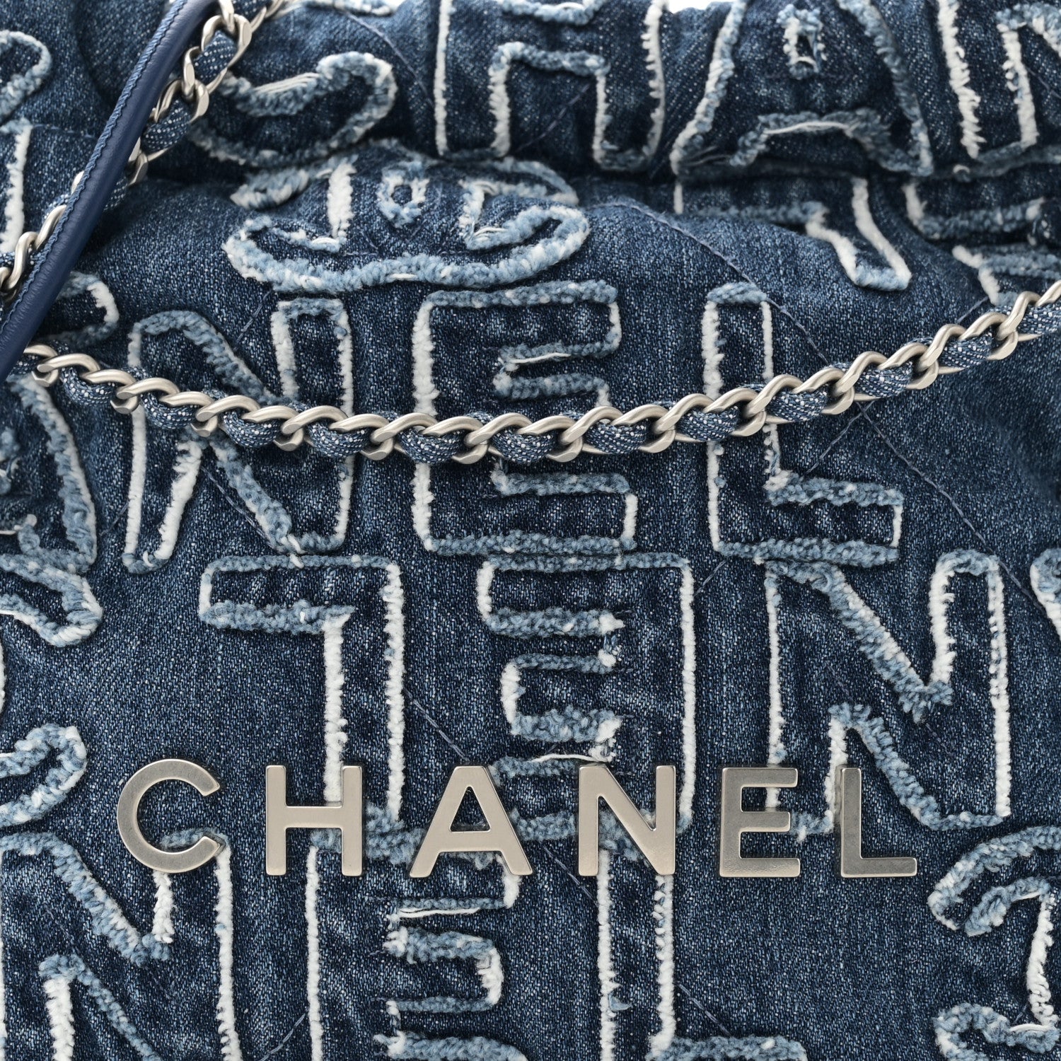 Chanel Washed Denim Logo Embroidered Mini Chanel 22 Blue 8 of 10