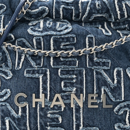 Chanel Washed Denim Logo Embroidered Mini Chanel 22 Blue 8 of 10