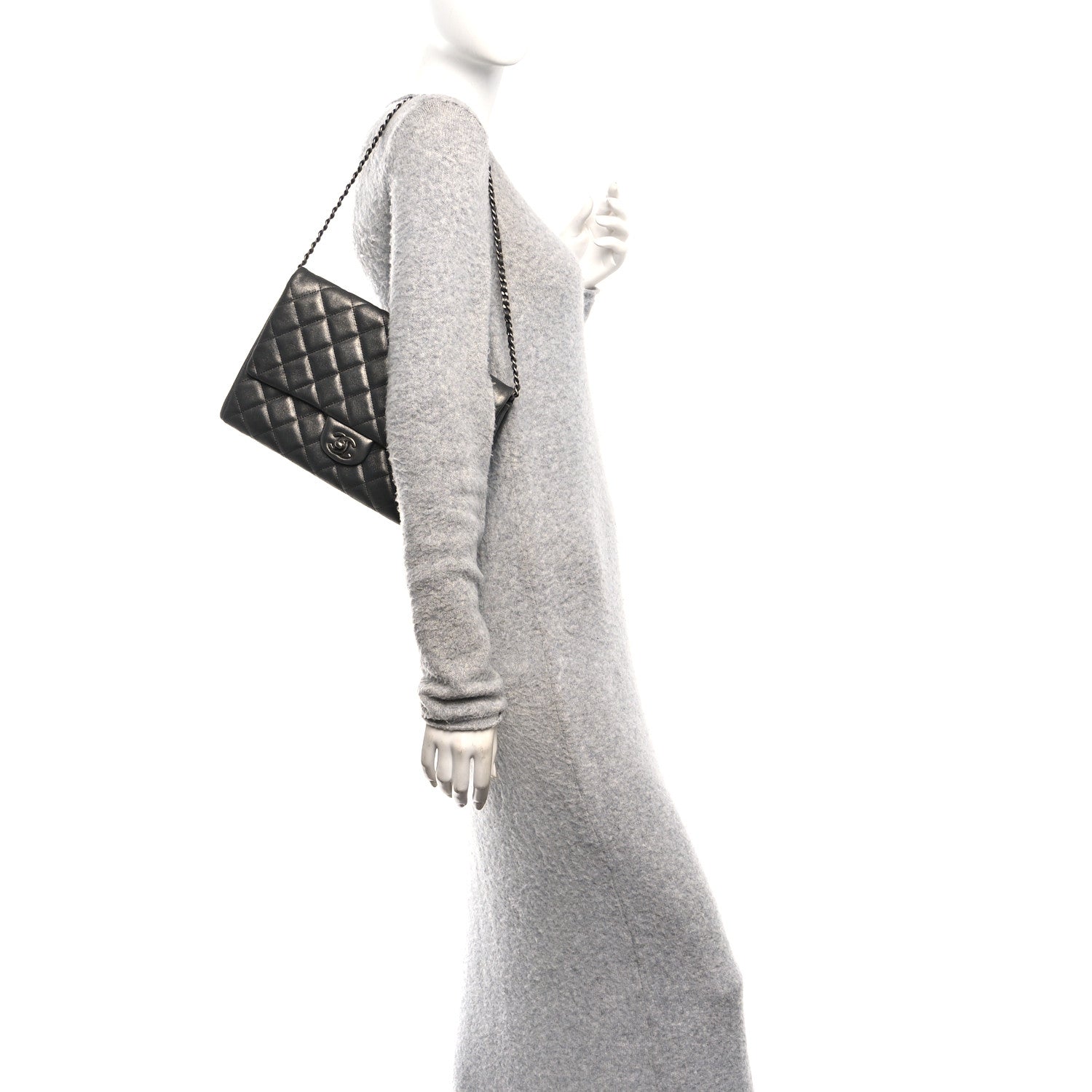 Chanel Metallic Lambskin Quilted Clutch With Chain Flap Dark Grey 2 of 10