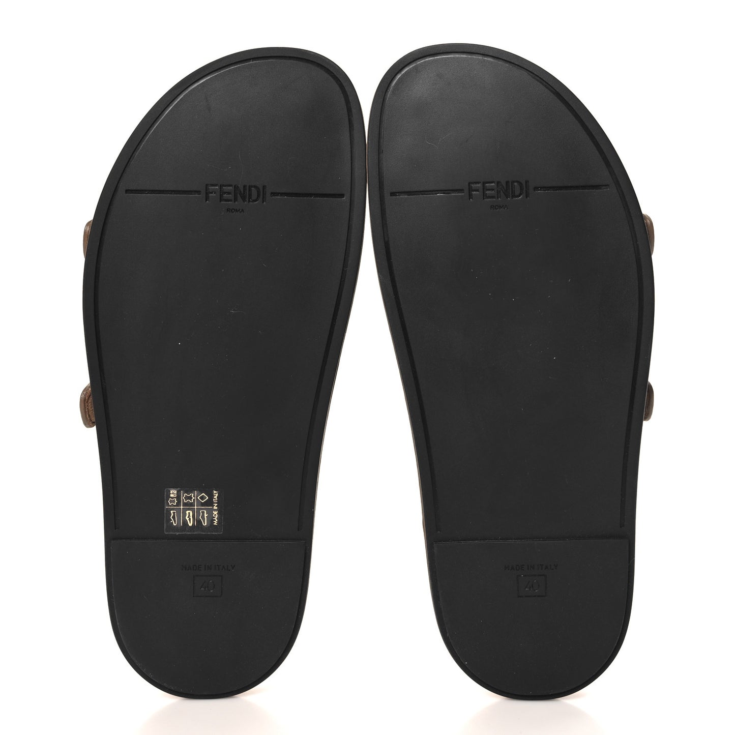 Fabric Jacquard Nappa FF Womens Fendi Feel Buckled Slide Sandals 40 Tobacco Black Miele Scuro