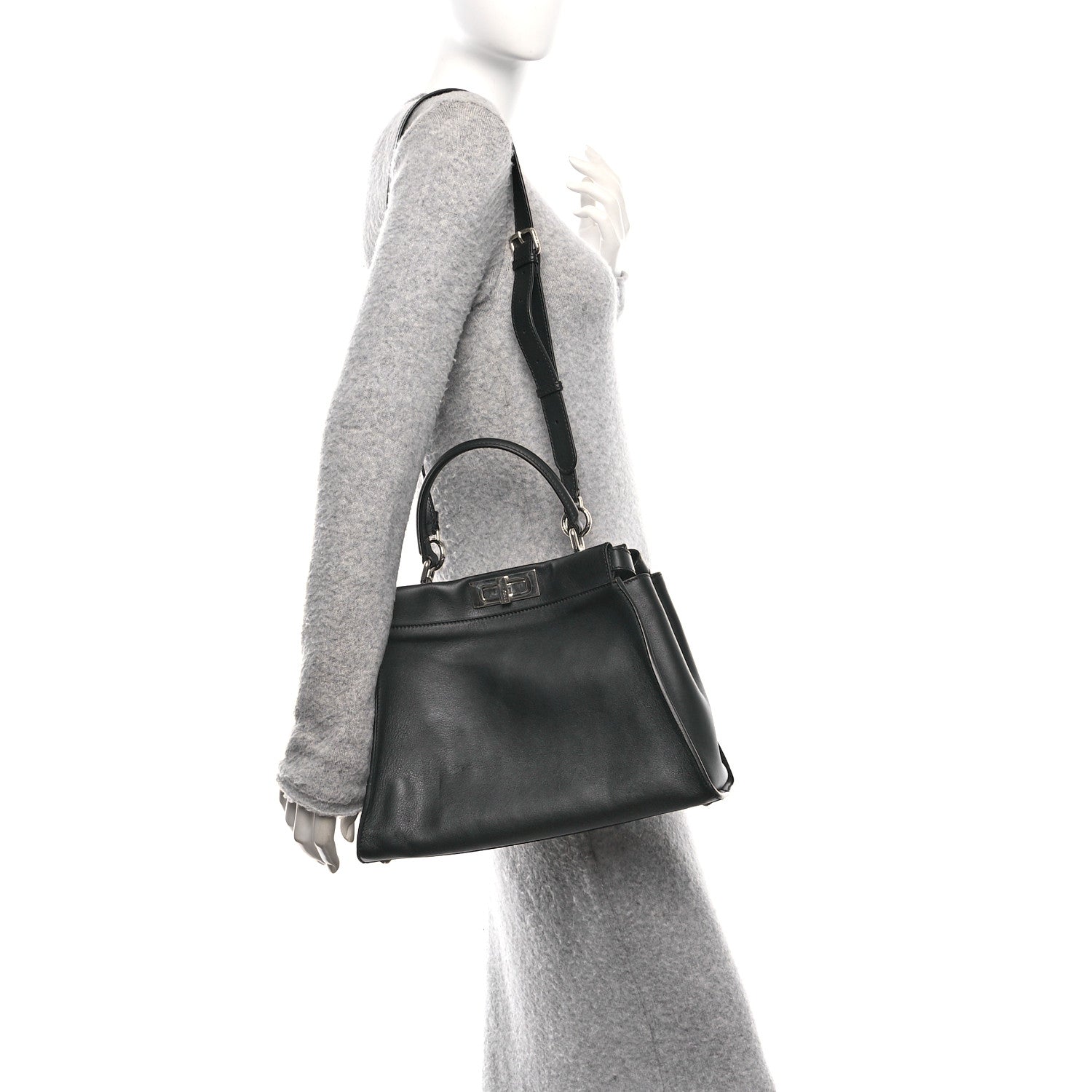Fendi Vitello Seta Snakeskin Crocodile Monster Eyes Medium Peekaboo Iconic Satchel Black Girasole 2 of 10