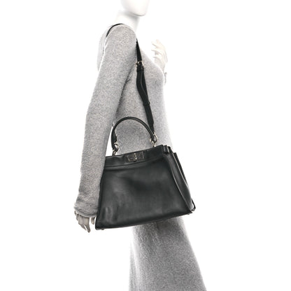 Fendi Vitello Seta Snakeskin Crocodile Monster Eyes Medium Peekaboo Iconic Satchel Black Girasole 2 of 10