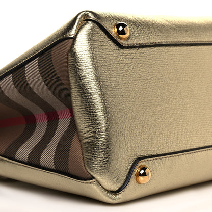 Burberry Metallic Grainy Calfskin House Check Medium Banner Tote Gold 7 of 12