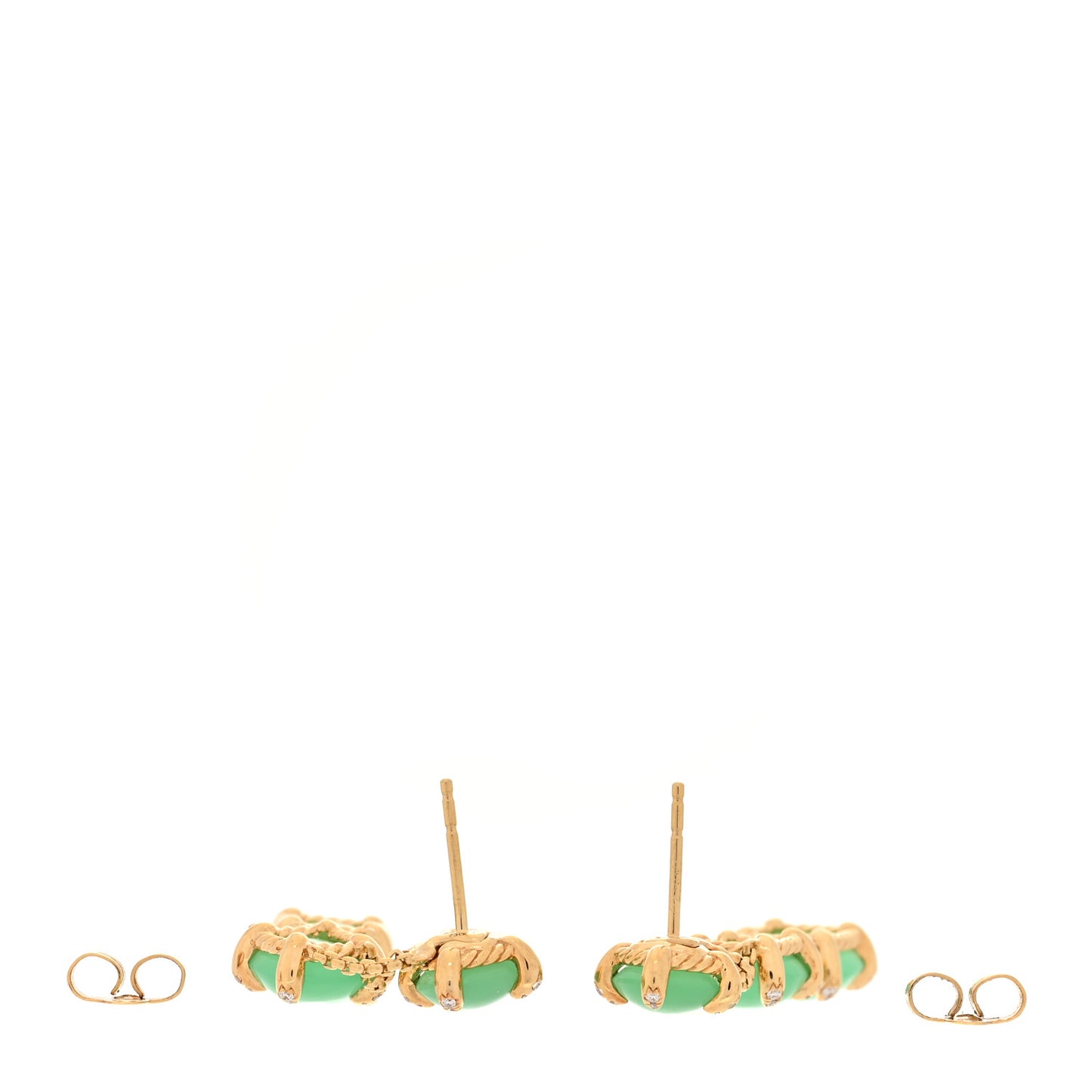 18K Yellow Gold Diamond Chrysoprase Chatelaine Chain Drop Earrings