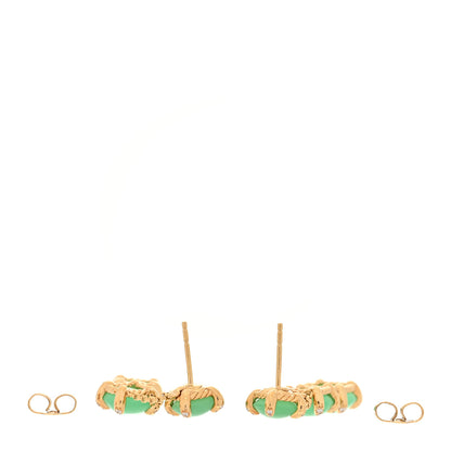 David Yurman 18K Yellow Gold Diamond Chrysoprase Chatelaine Chain Drop Earrings 3 of 5