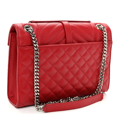 Saint Laurent Grain De Poudre Textured Mixed Matelasse Triquilt Medium Monogram Satchel New Red 3 of 10