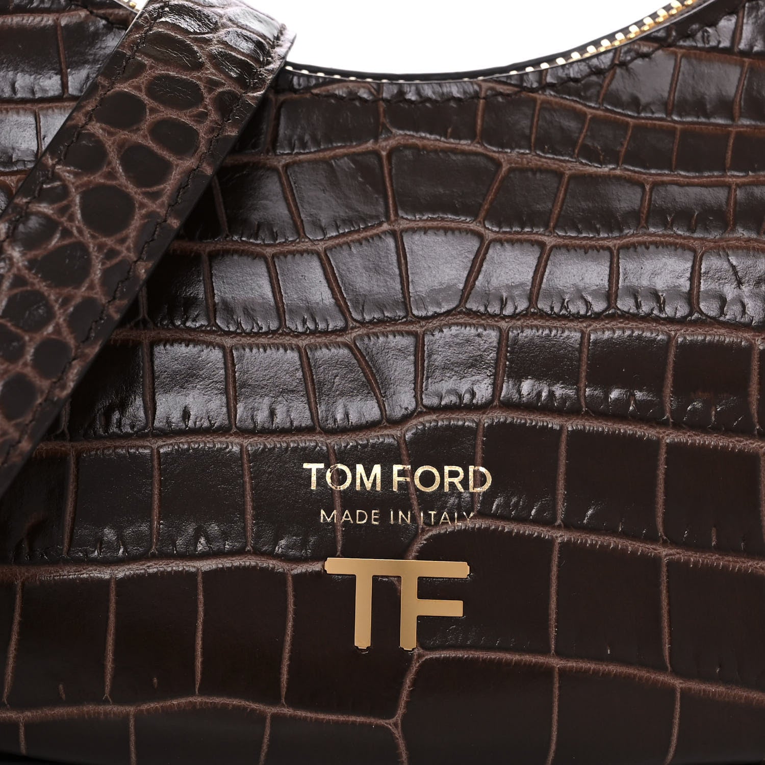 Tom Ford Calfskin Crocodile Embossed Mini Bianca Hobo Chestnut 7 of 9