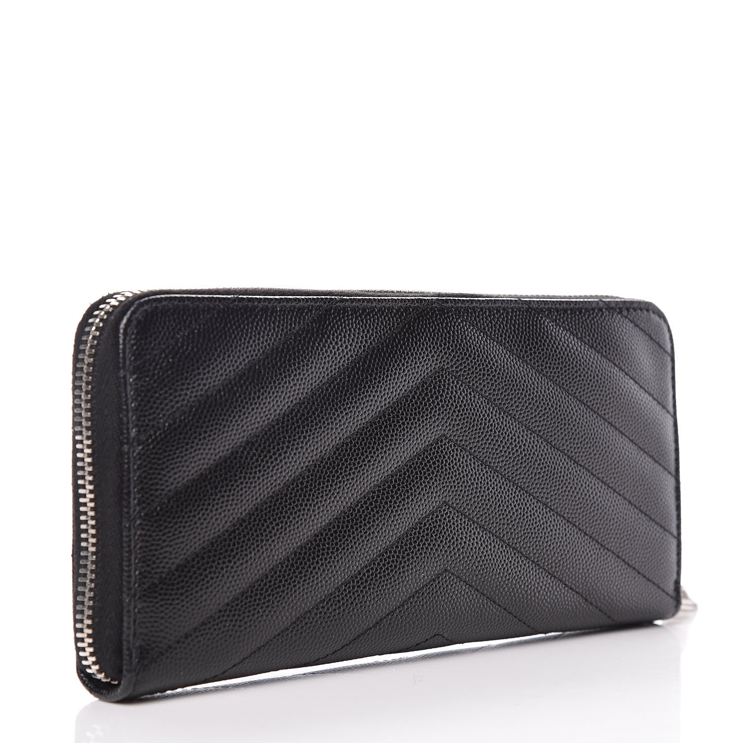 Saint Laurent Grain De Poudre Matelasse Chevron Monogram Zip Around Wallet Black 3 of 7