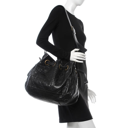 Christian Dior Lambskin Cannage Stitched Drawsting Tote Black 2 of 9