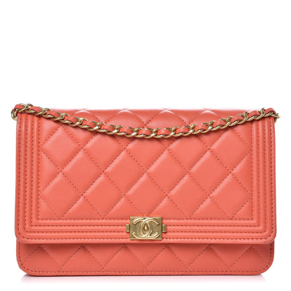 Chanel Lambskin Quilted Boy Wallet On Chain WOC Orange 1 of 11