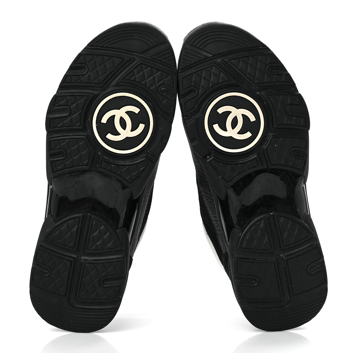 Chanel Mesh Suede Grained Calfskin Womens CC Sneakers 36.5 Black White 5 of 9