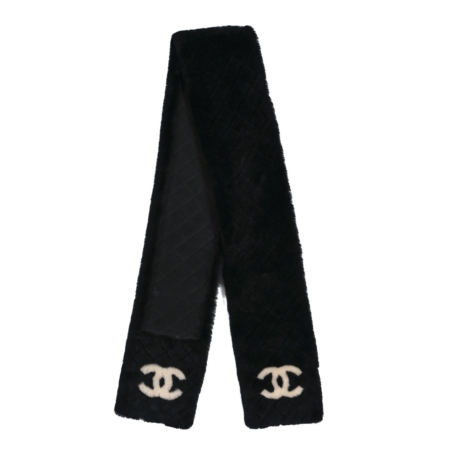 Shearling CC Scarf Black White