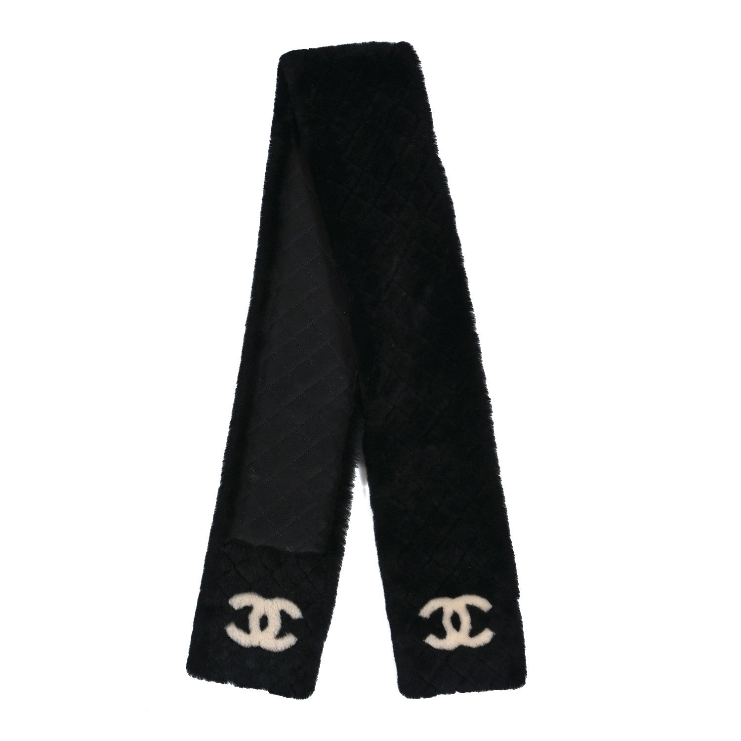 Chanel Shearling CC Scarf Black White 2 of 4