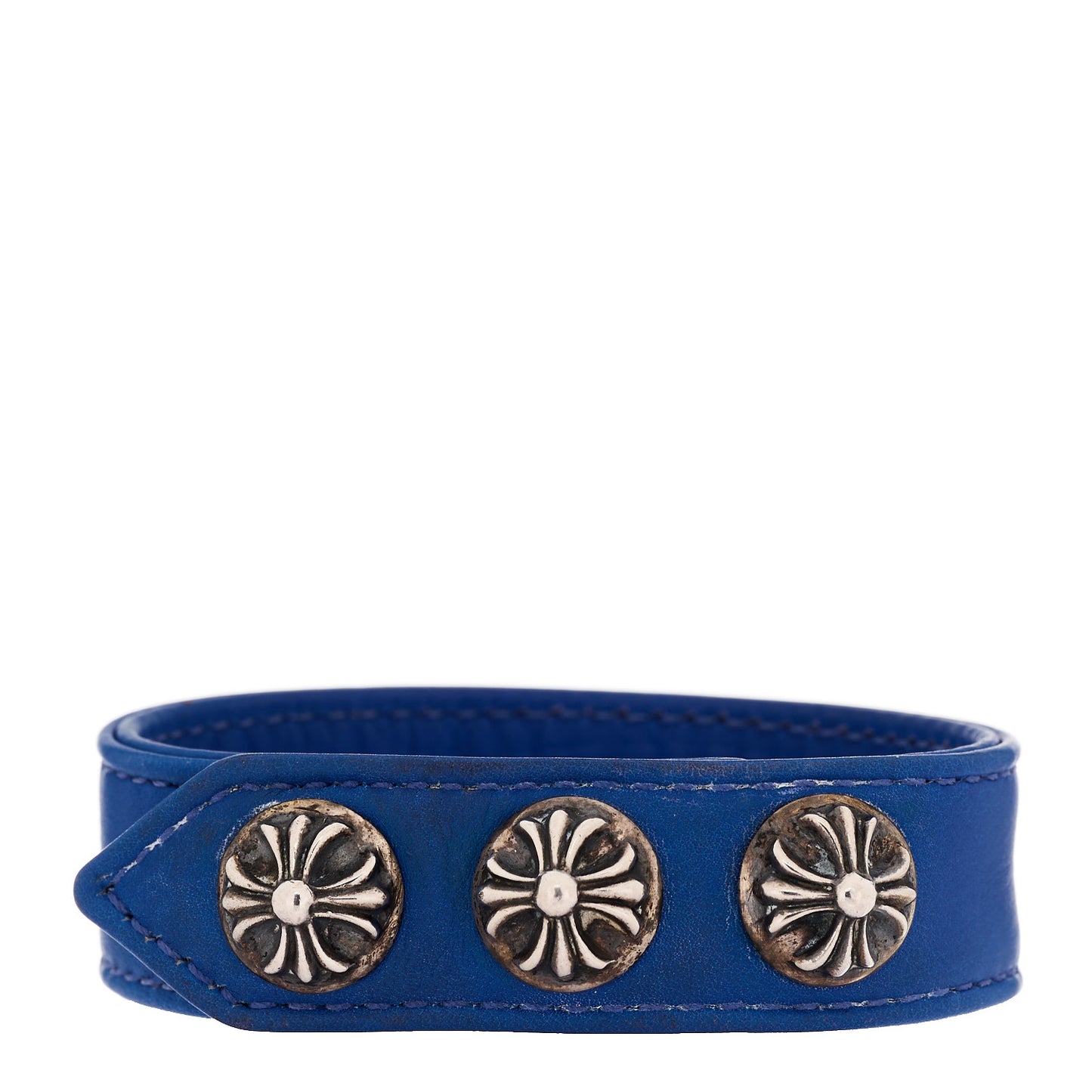 Sterling Silver Leather Maltese Cross Bracelet Blue