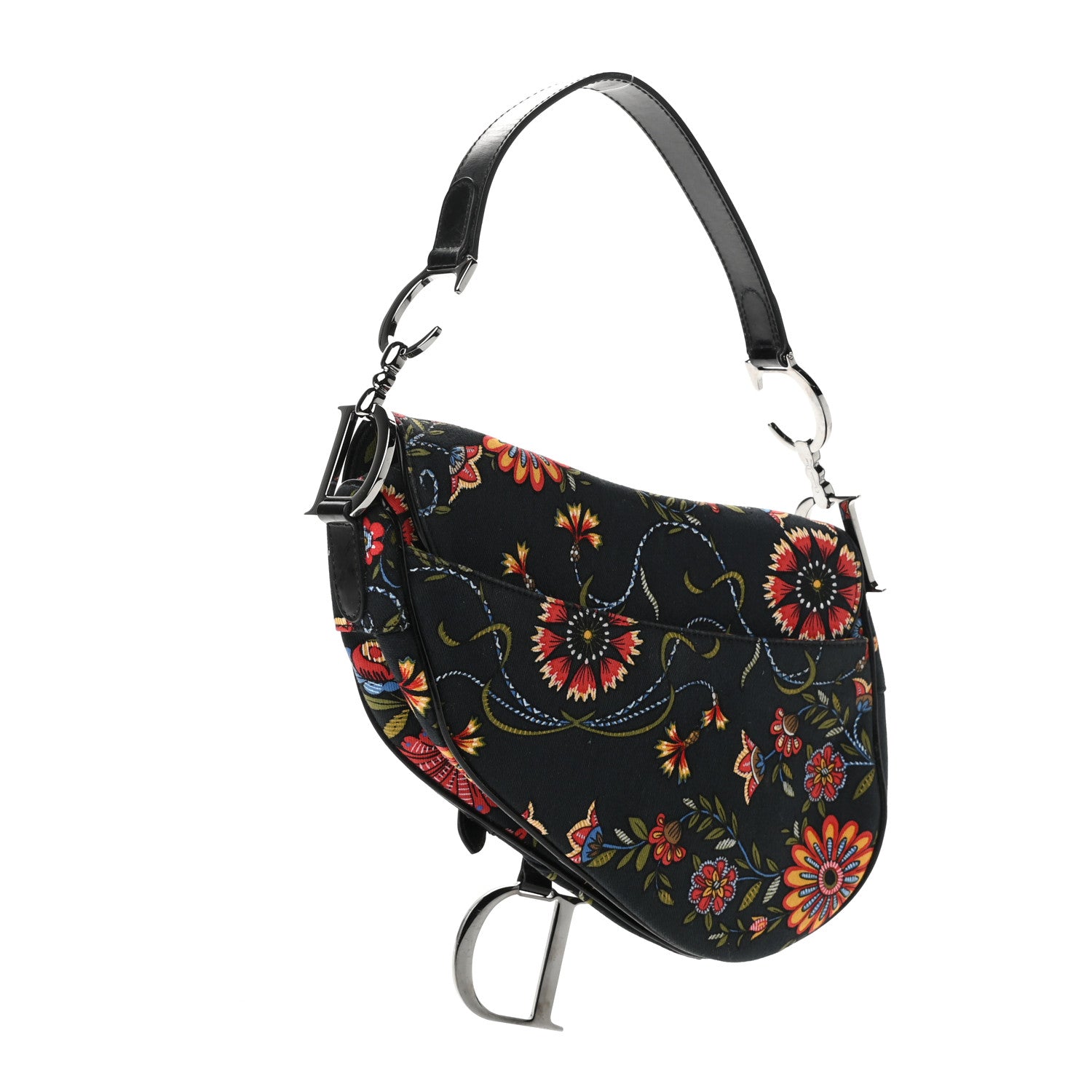 Christian Dior Canvas Floral Saddle Bag Black 3 of 10