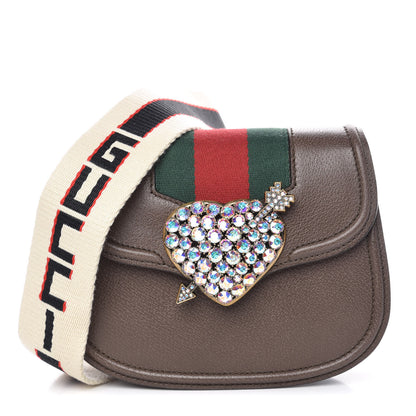Gucci Textured Calfskin Web Crystal Heart Stripe Small Totem Shoulder Bag New Acero 1 of 10