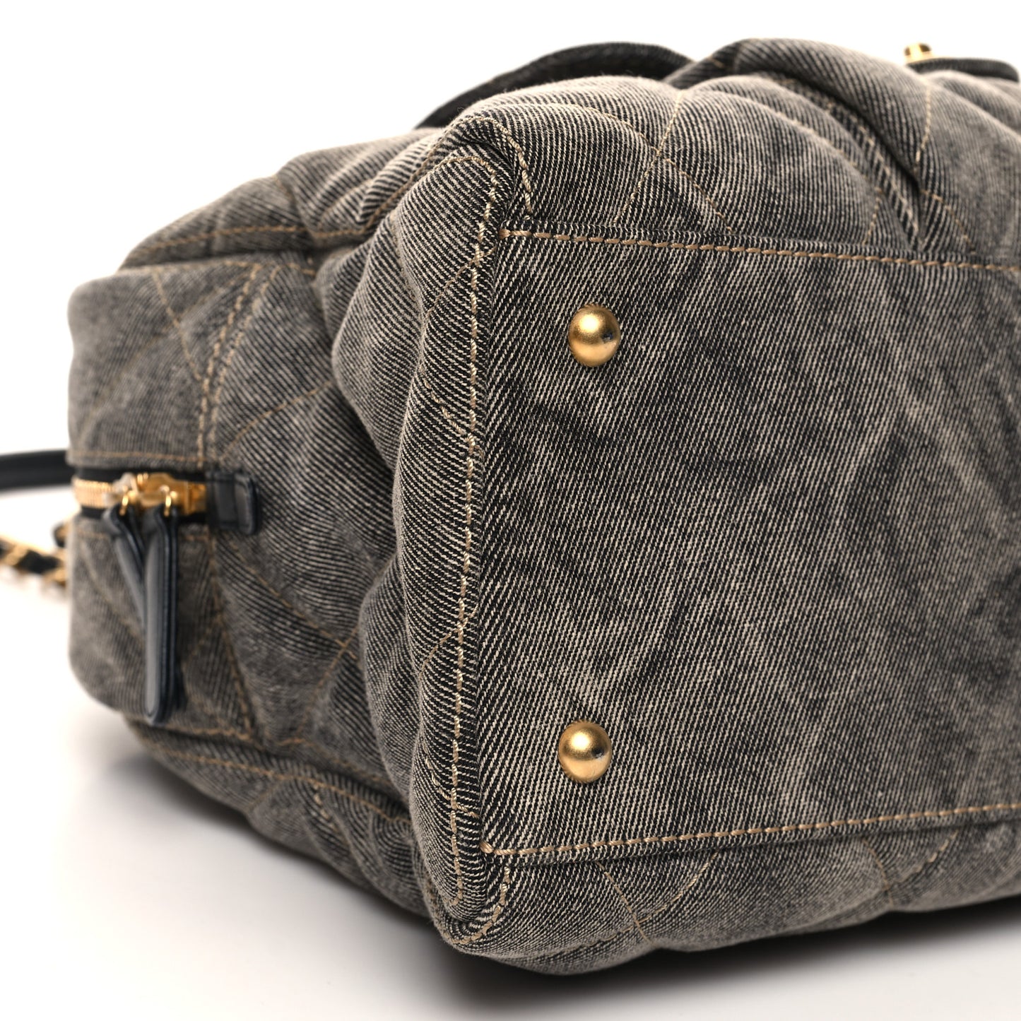 Washed Denim Quilted Bowling Bag Light Grey