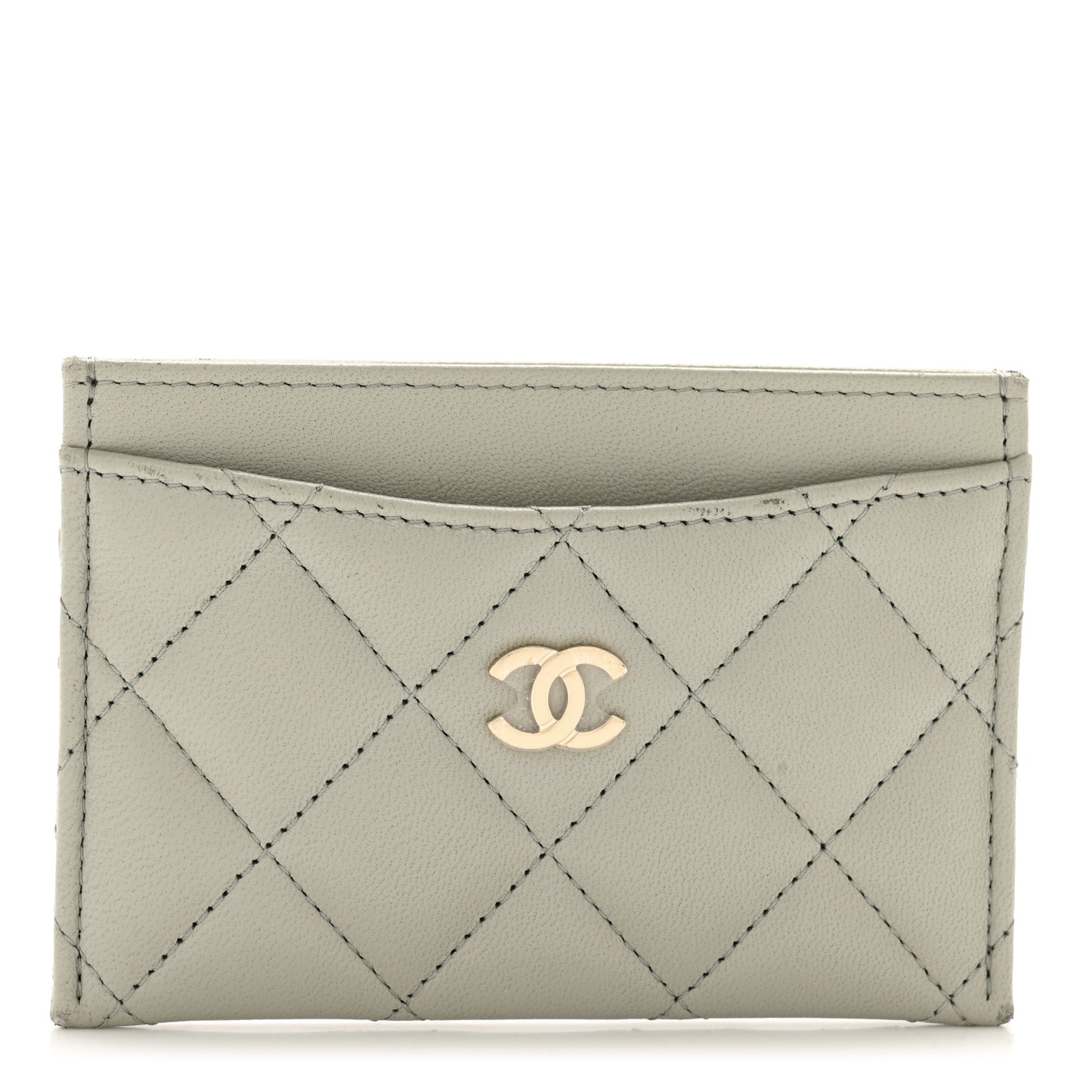 Lambskin Quilted Card Holder Grey