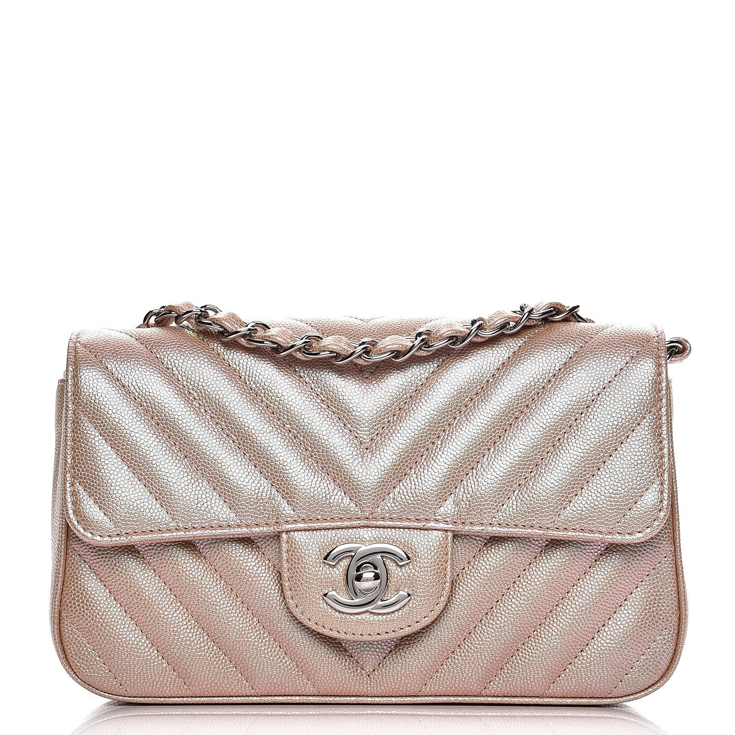 Chanel Iridescent Caviar Chevron Quilted Mini Rectangular Flap Light Gold 1 of 8