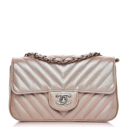 Chanel Iridescent Caviar Chevron Quilted Mini Rectangular Flap Light Gold 1 of 8