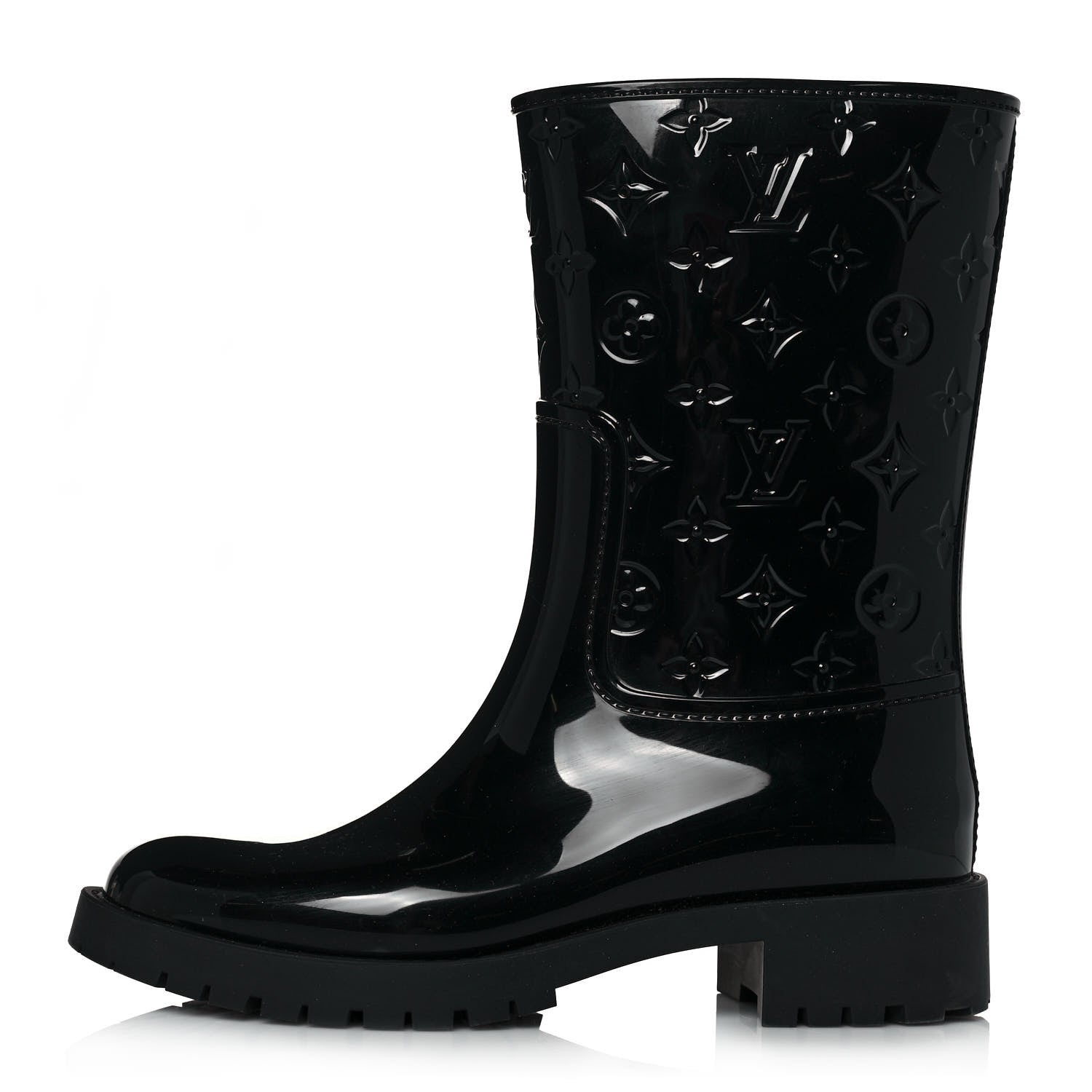 Louis Vuitton Rubber Embossed Monogram Drops Flat Half Boots 40 Black 1 of 6