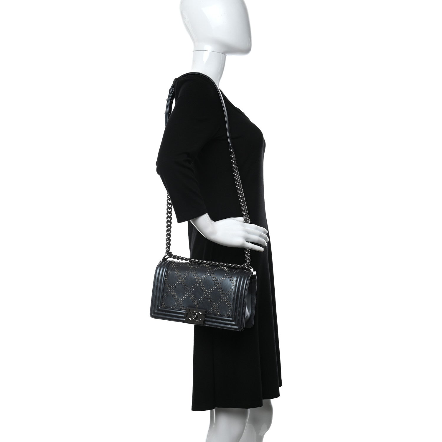 Chanel Metallic Calfskin Crystal Medium Boy Flap Dark Silver 2 of 11