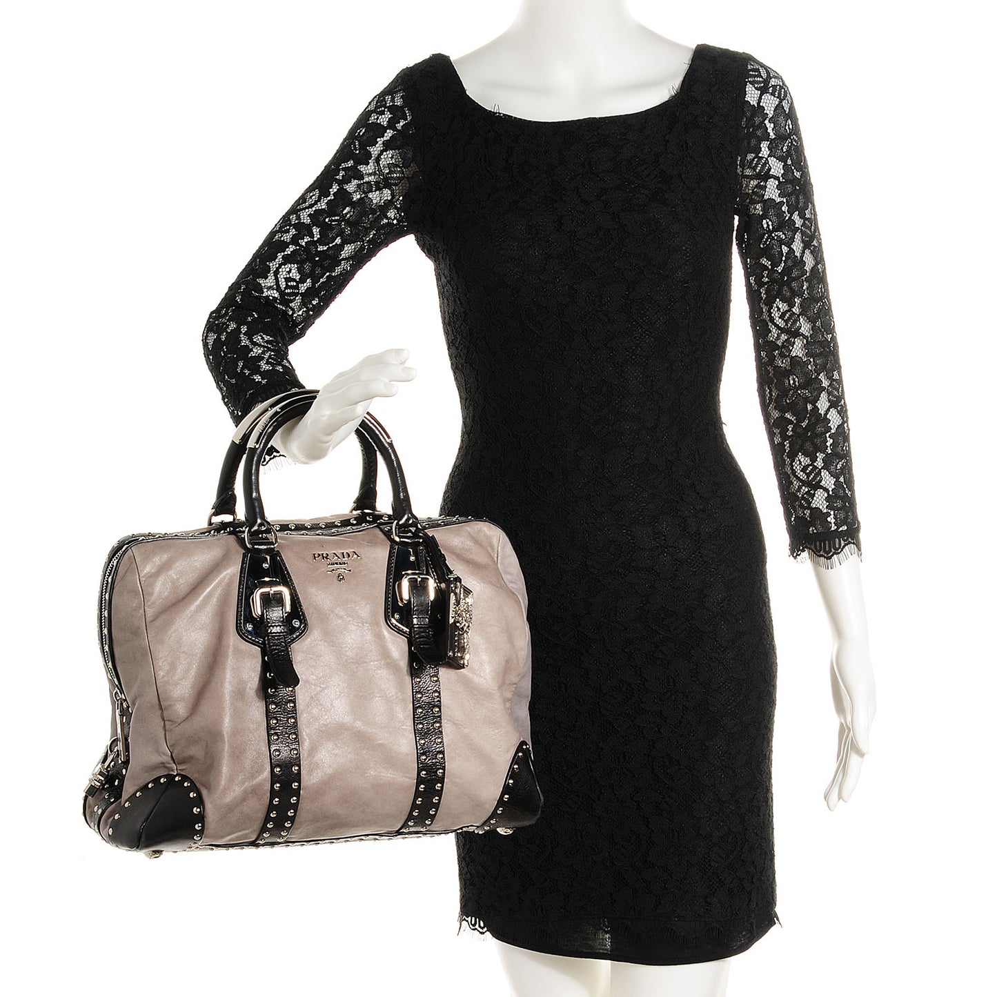 Glace Calf Studded Large Trunk Bag Fumo Black