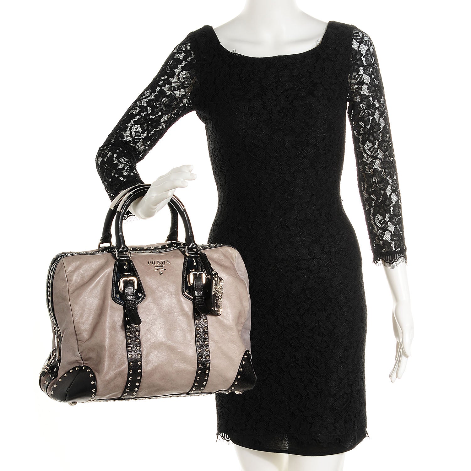 Prada Glace Calf Studded Large Trunk Bag Fumo Black 2 of 11