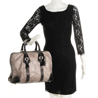 Prada Glace Calf Studded Large Trunk Bag Fumo Black 2 of 11