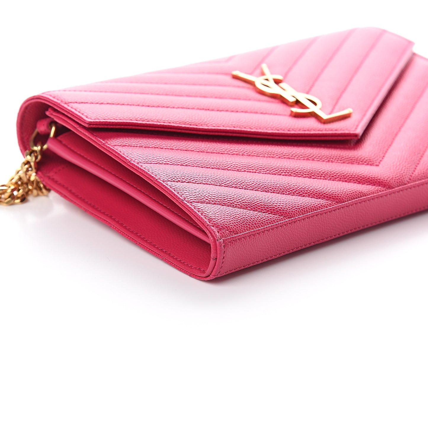 Grain De Poudre Matelasse Chevron Monogram Chain Wallet Fresh Fuchsia