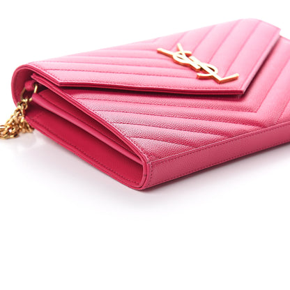 Saint Laurent Grain De Poudre Matelasse Chevron Monogram Chain Wallet Fresh Fuchsia 8 of 9