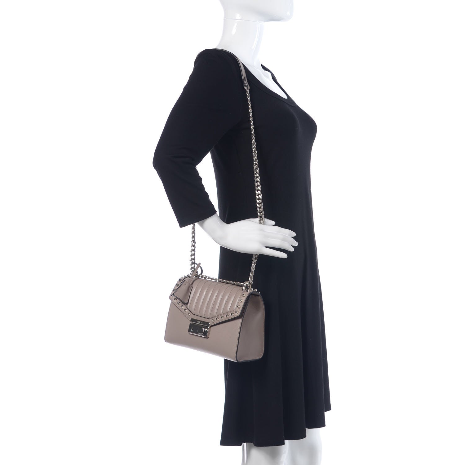 Prada Glace Calfskin Studded Sound Flap Crossbody Shoulder Bag Pomice 2 of 10