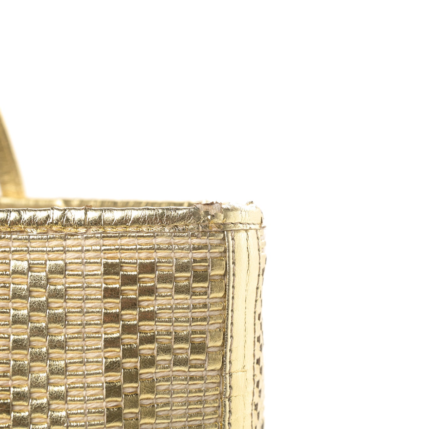 Canvas Metallic Calfskin Woven FF Roll Tote Gold