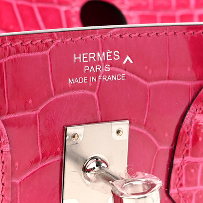 Hermes Shiny Porosus Crocodile Birkin 25 Rose Mexico 6 of 11