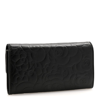 Chanel Lambskin Embossed Camellia Large Gusset Flap Wallet Black 3 of 10