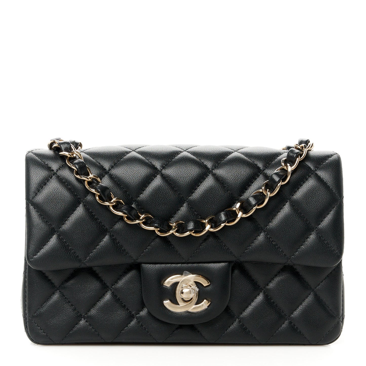 Lambskin Quilted Mini Rectangular Flap Black