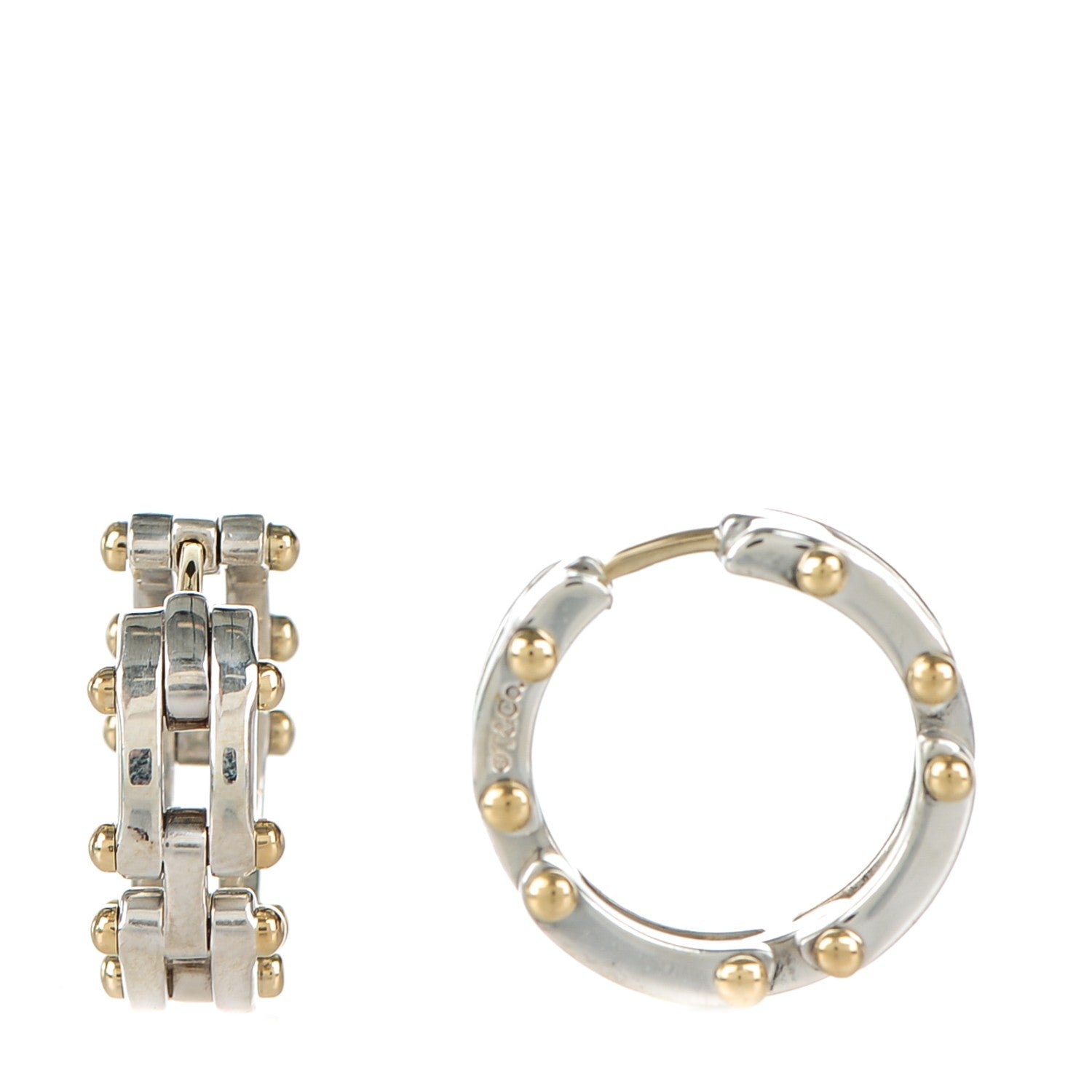 Tiffany Sterling Silver 18K Yellow Gold Gatelink Hoop Earrings 1 of 7