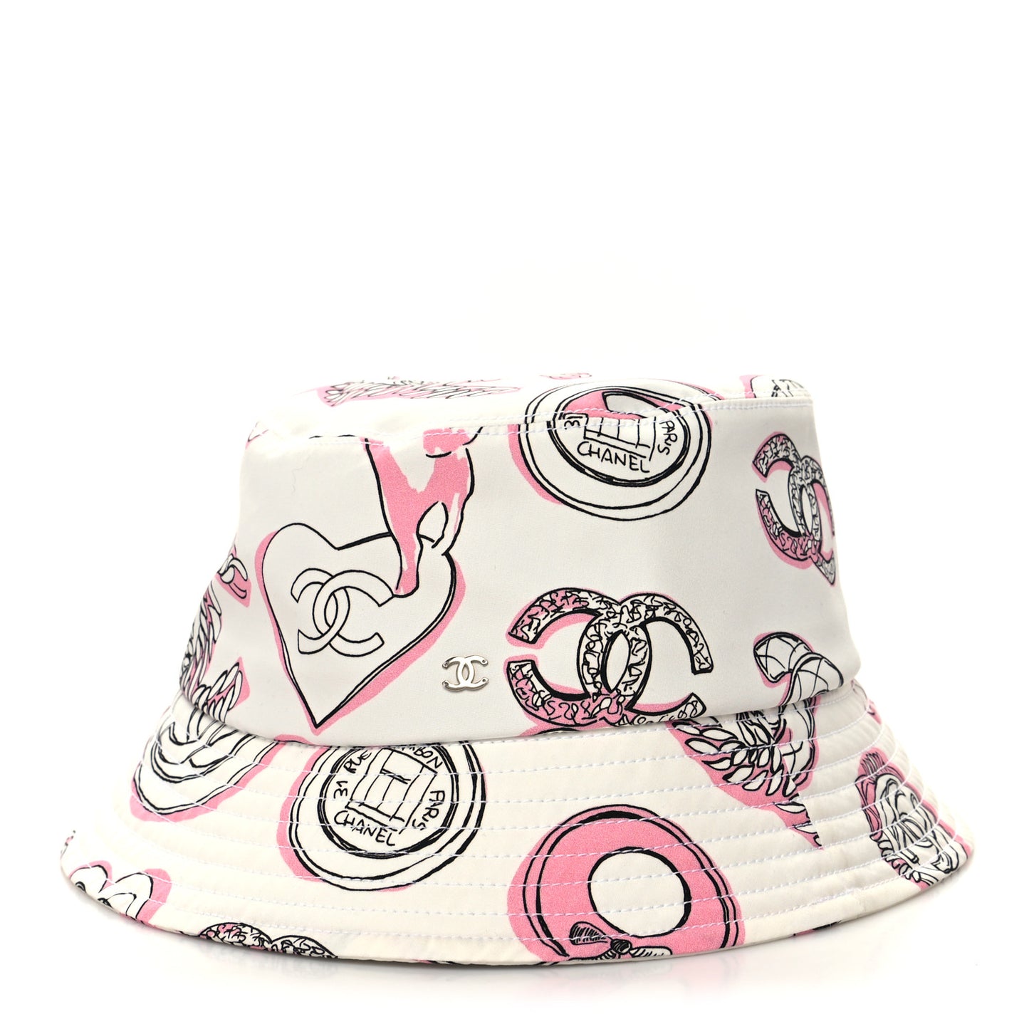 Cotton Heart Print Bucket Hat M White Rose