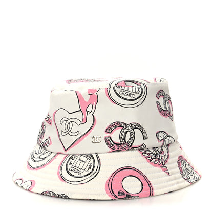 Chanel Cotton Heart Print Bucket Hat M White Rose 1 of 7