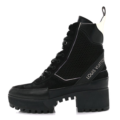 Louis Vuitton Suede Calfskin Mesh Logo Laureate Platform Desert Boots 38 Black 1 of 8