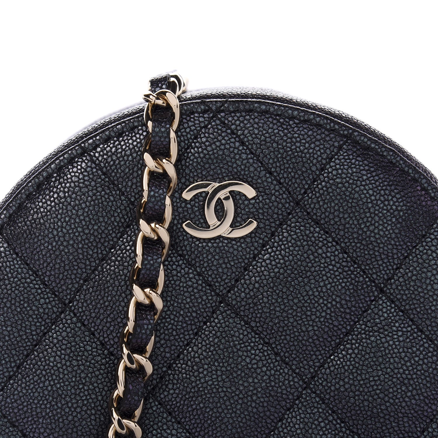Chanel Iridescent Caviar Quilted Round Clutch With Chain Black 10 of 11