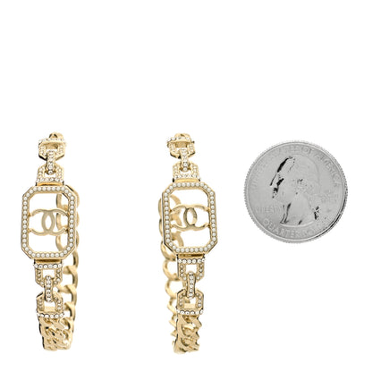 Chanel Crystal CC Vendome Hoop Earrings Gold 2 of 5