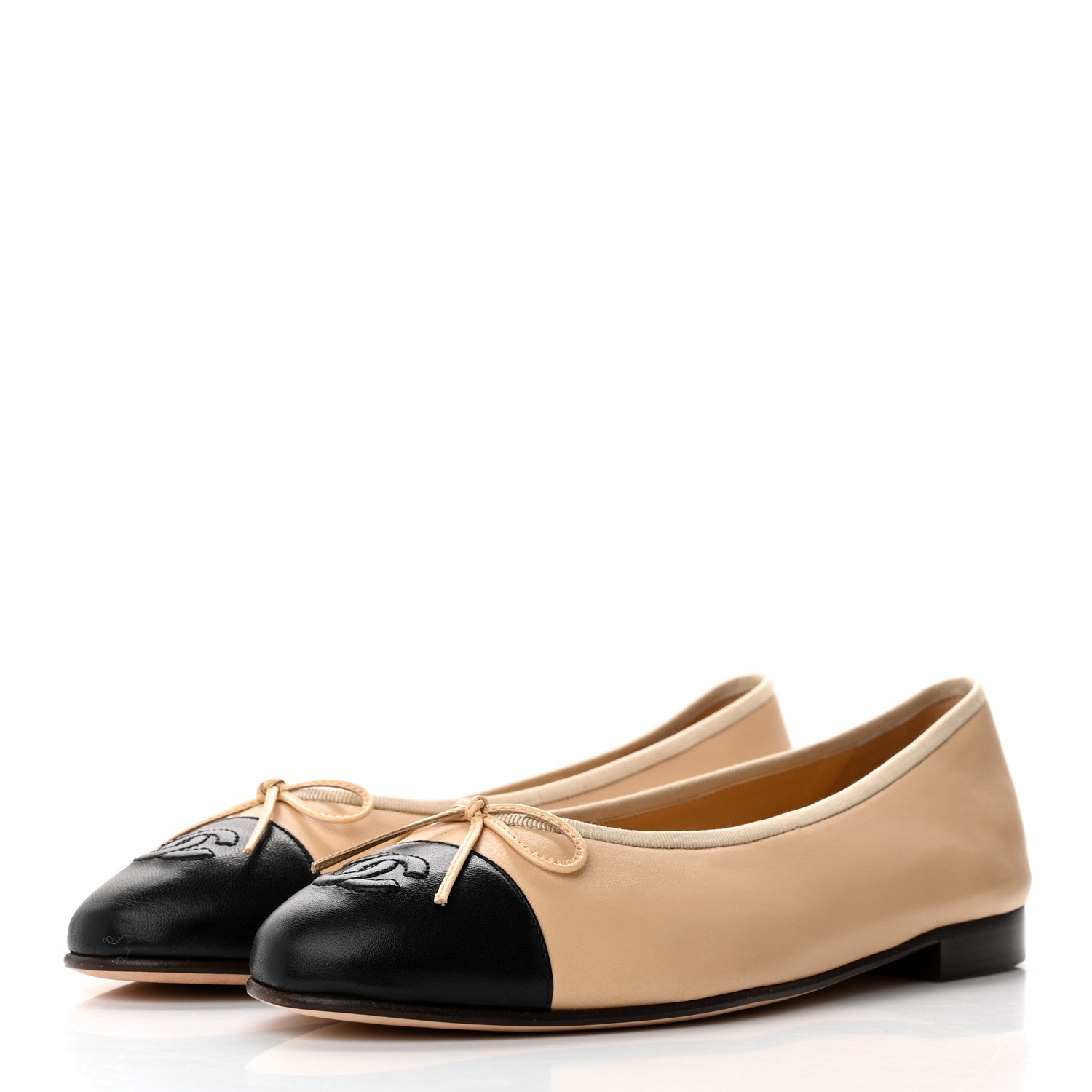 Chanel Lambskin Cap Toe CC Ballerina Flats 41 Beige Black 3 of 10