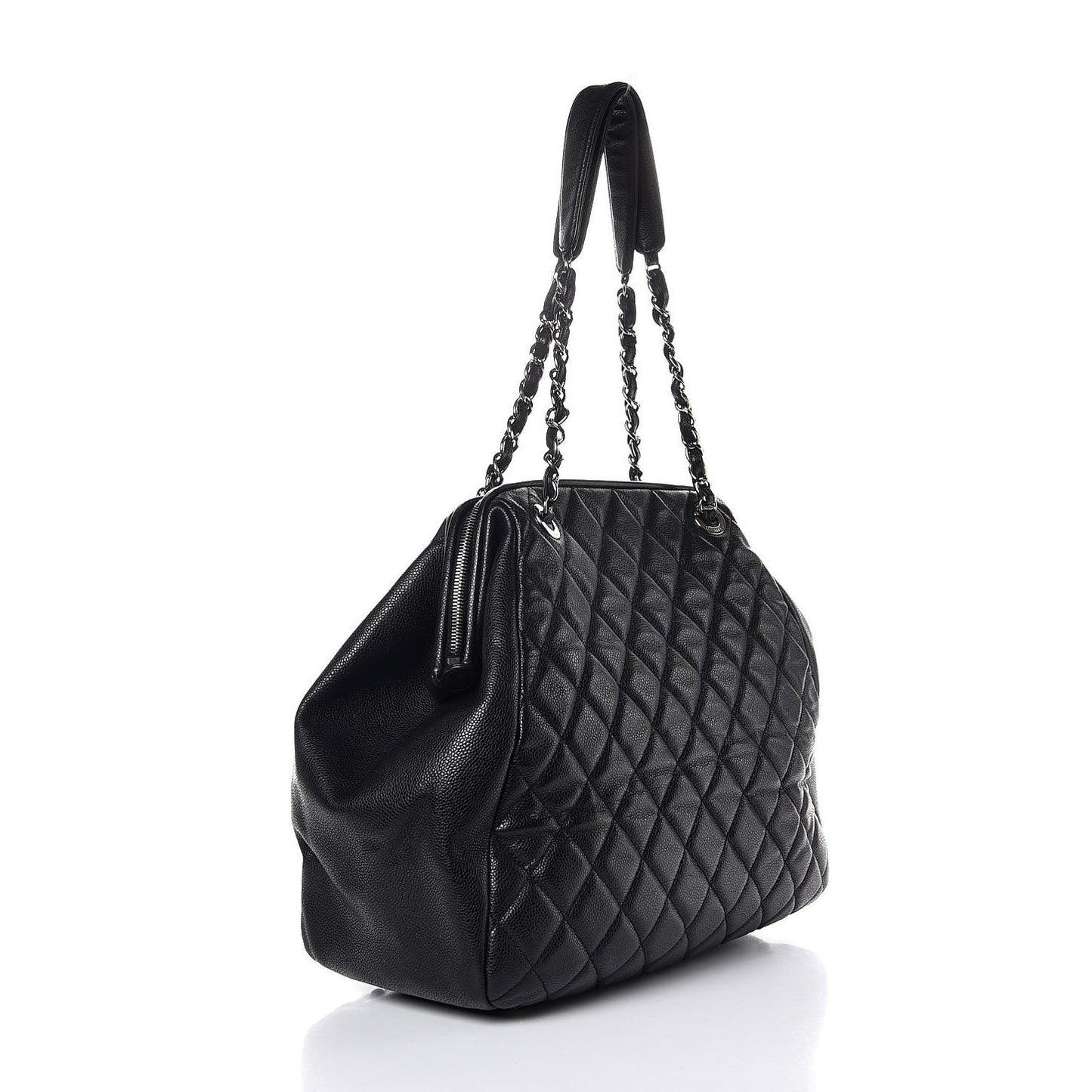 Caviar Quilted Framed Bowling Bag Black
