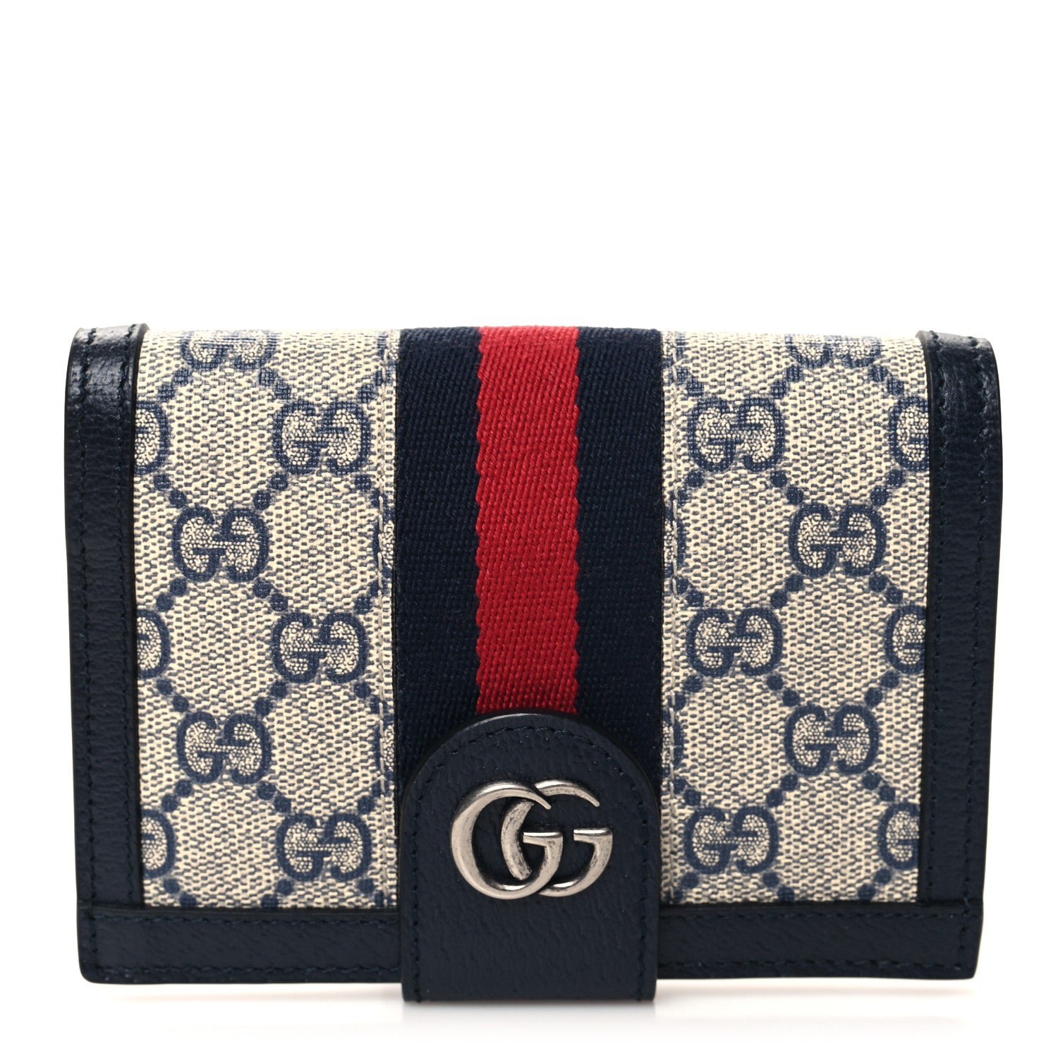 Gucci GG Supreme Monogram Textured Dollar Calfskin Web Ophidia Passport Case Beige Blue 1 of 8