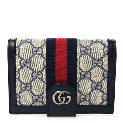 Gucci GG Supreme Monogram Textured Dollar Calfskin Web Ophidia Passport Case Beige Blue 1 of 8