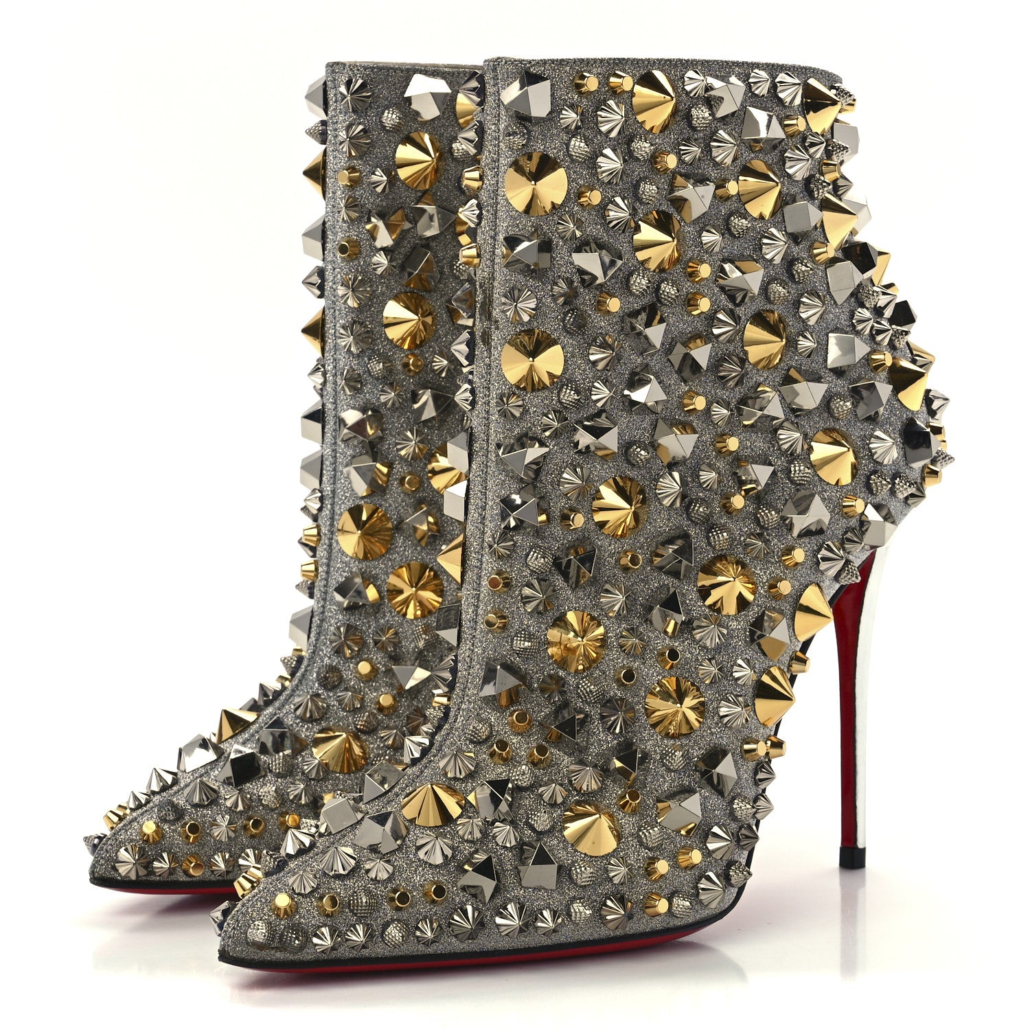 Christian Louboutin Calfskin Specchio Glitter So Full Kate 100 Ankle Boots 37 Silver Multicolor 3 of 7