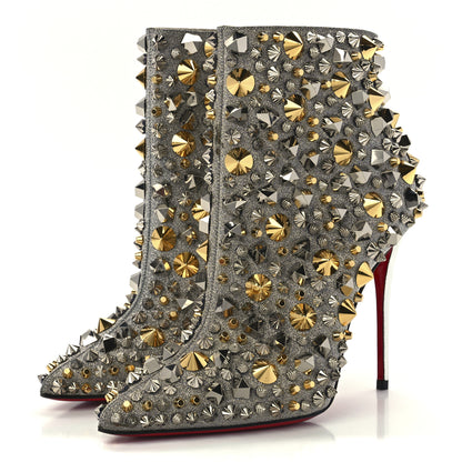 Christian Louboutin Calfskin Specchio Glitter So Full Kate 100 Ankle Boots 37 Silver Multicolor 3 of 7